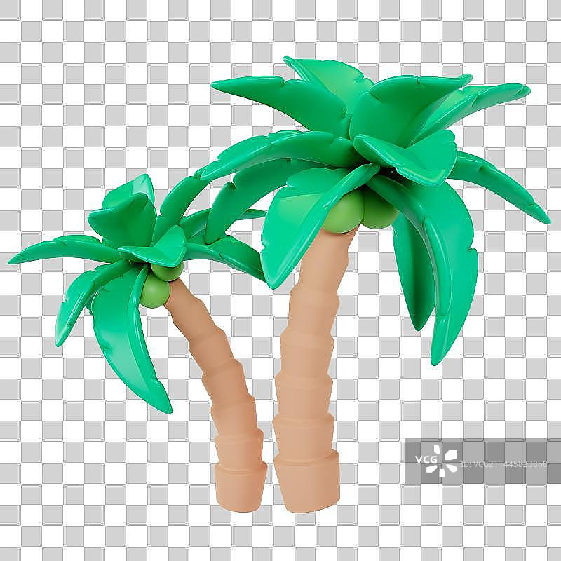 3D立体夏季海滩椰子树棕榈树元素图片素材