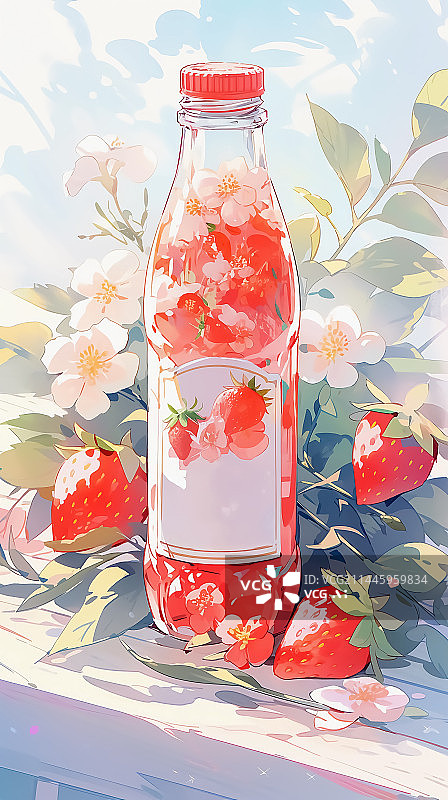 【AI数字艺术】草莓饮料插画图片素材