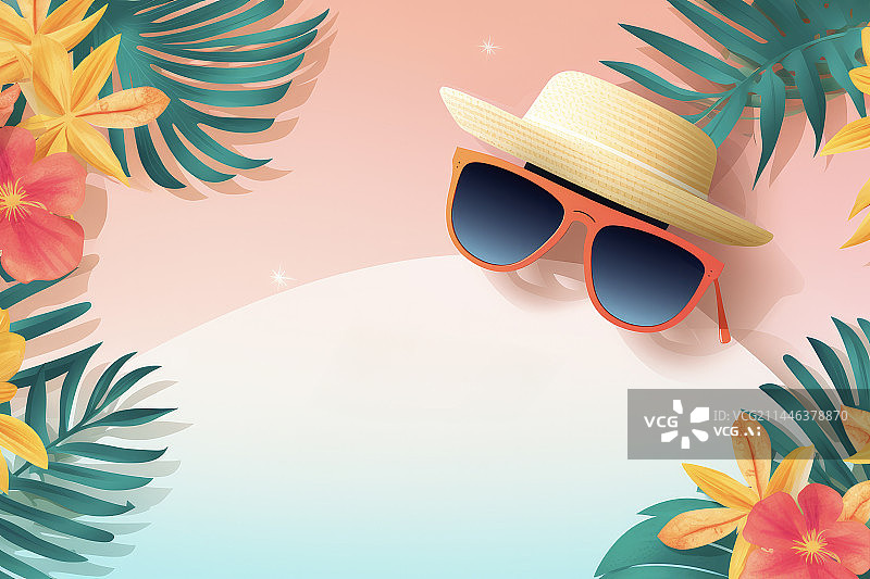 【AI数字艺术】热带风格的草帽和太阳镜图片素材