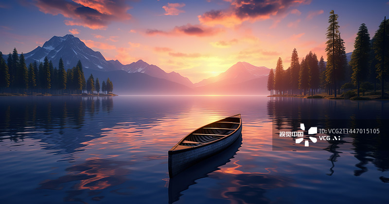 【AI数字艺术】日落时的湖景图片素材