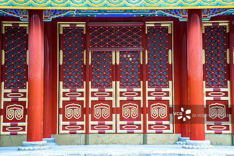北京颐和园古建筑门图片素材