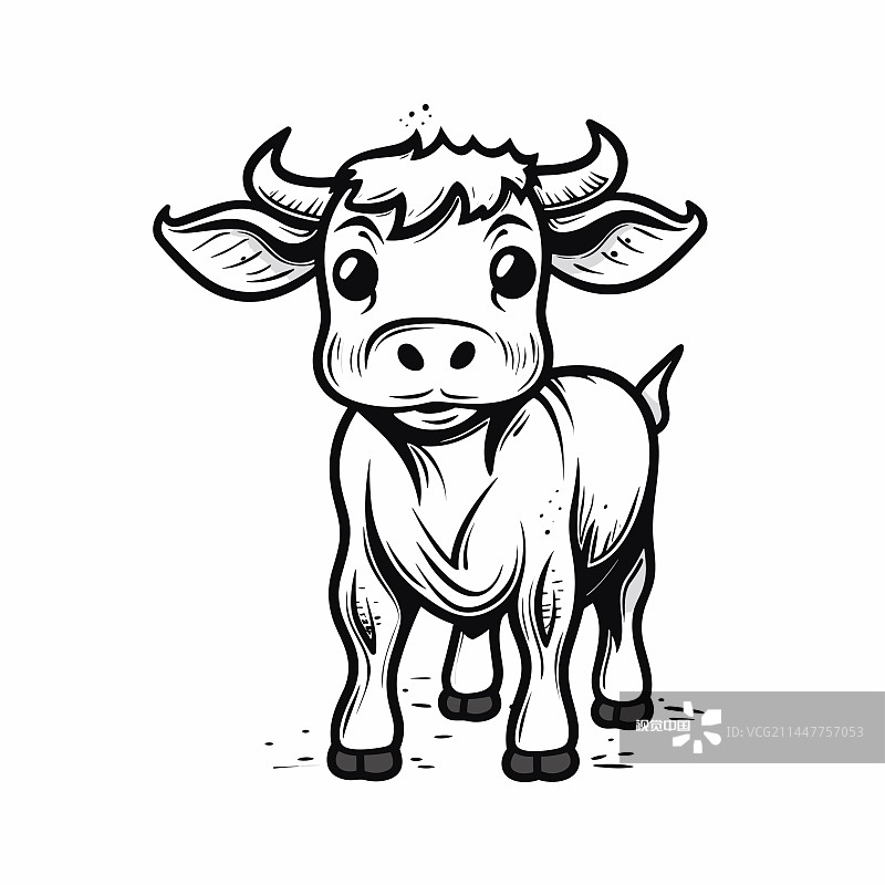 牛手绘牛涂鸦风格的卡通图片素材