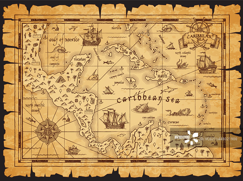 古老的加勒比海古地图图片素材