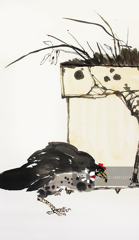 山鸡中国风手绘传统文化水墨插画植物风景图片素材