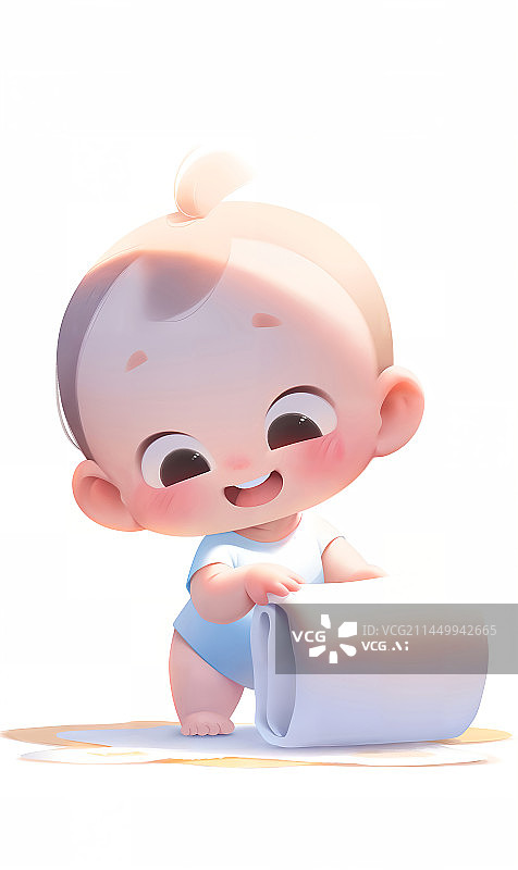 【AI数字艺术】小宝宝扶着垫子站着治愈插画图片素材