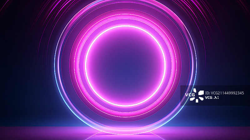 【AI数字艺术】数码紫蓝色圆形霓虹灯抽象图形海报网页PPT背景图片素材