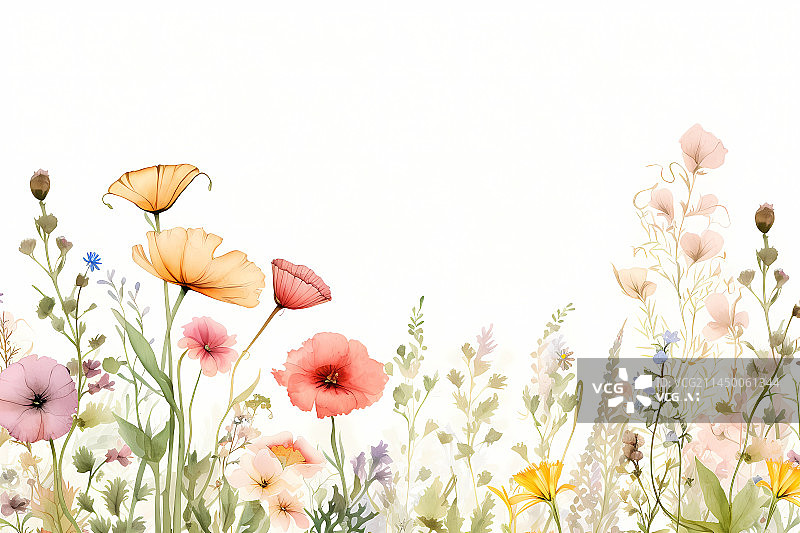 【AI数字艺术】白色背景下的花朵水彩画图片素材