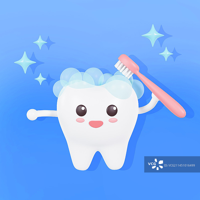 3D立体刷牙的牙齿爱牙日插画图片素材