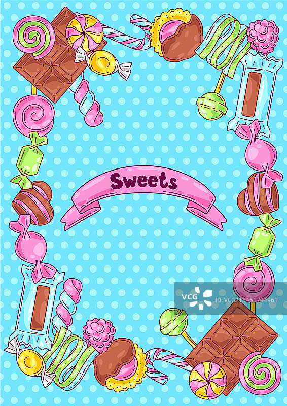 框架与糖果和糖果设计为一体图片素材