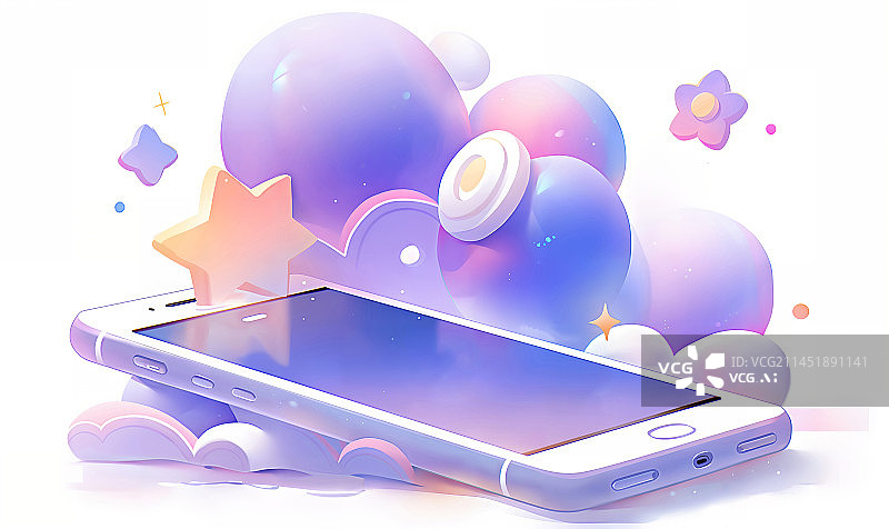 【AI数字艺术】手机星星云朵球体花朵数码产品图片素材