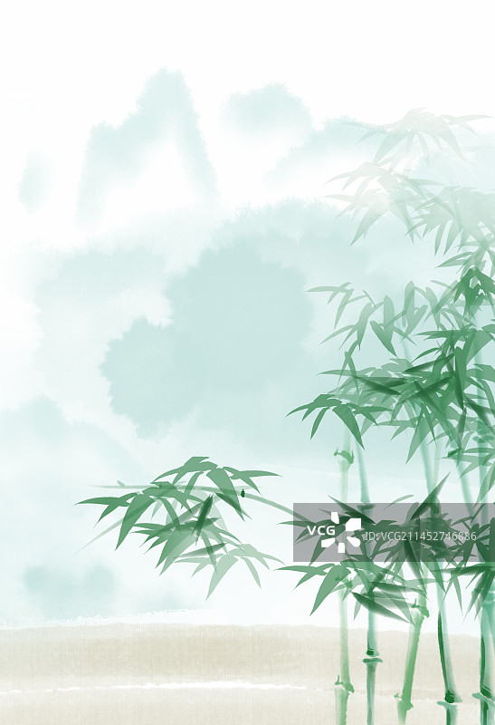 中国传统中国风抽象竹子水墨画山峰图片素材