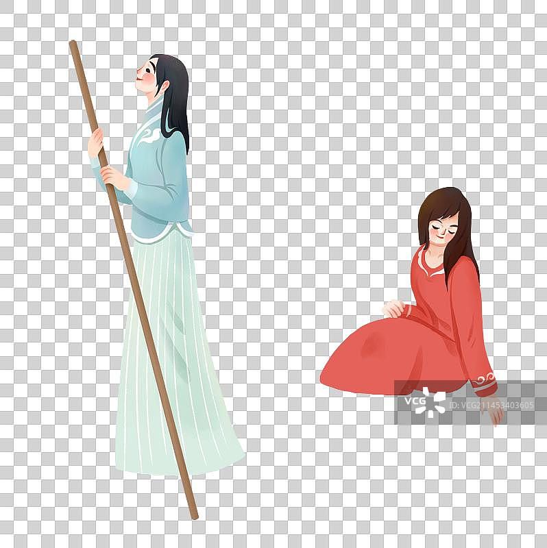 中秋节圆月插画元素划船的姐妹图片素材