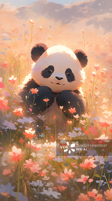 【AI数字艺术】花丛里面的熊猫图片素材
