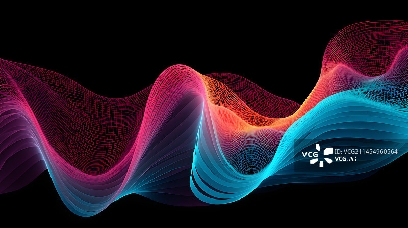 【AI数字艺术】数码黑底彩色山脉曲线抽象图形海报网页PPT背景图片素材