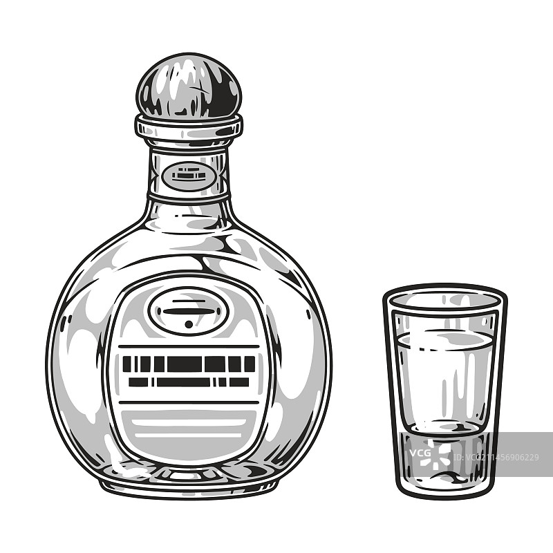 龙舌兰酒详细标识单色图片素材