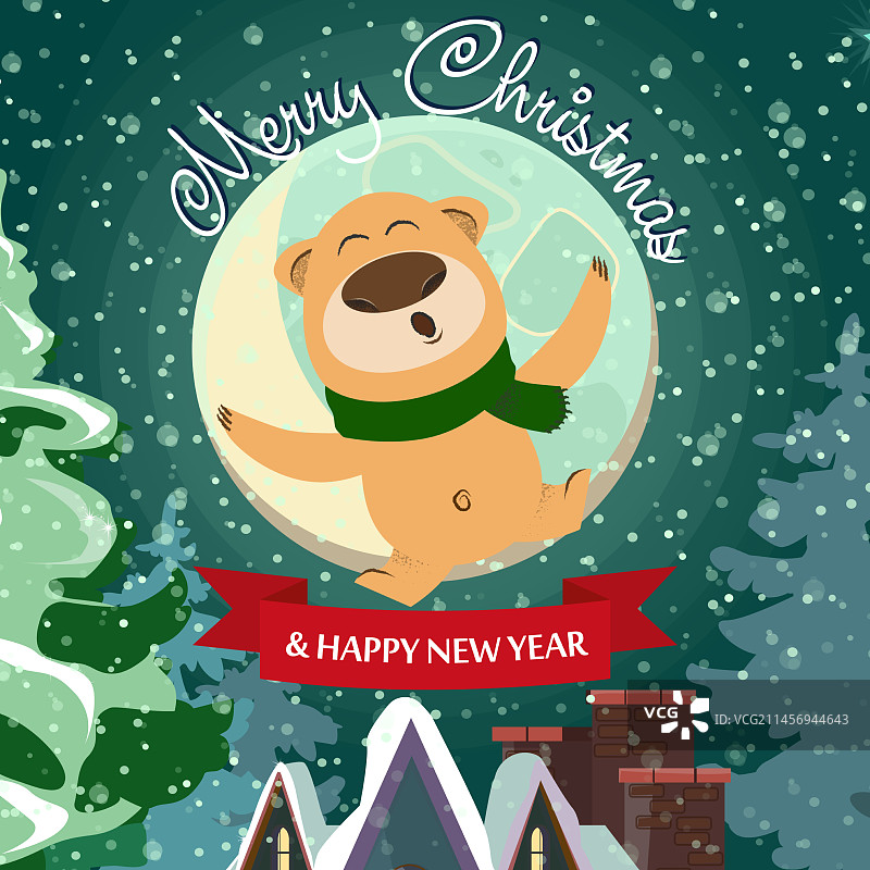 圣诞快乐，和有趣的熊一起写信图片素材