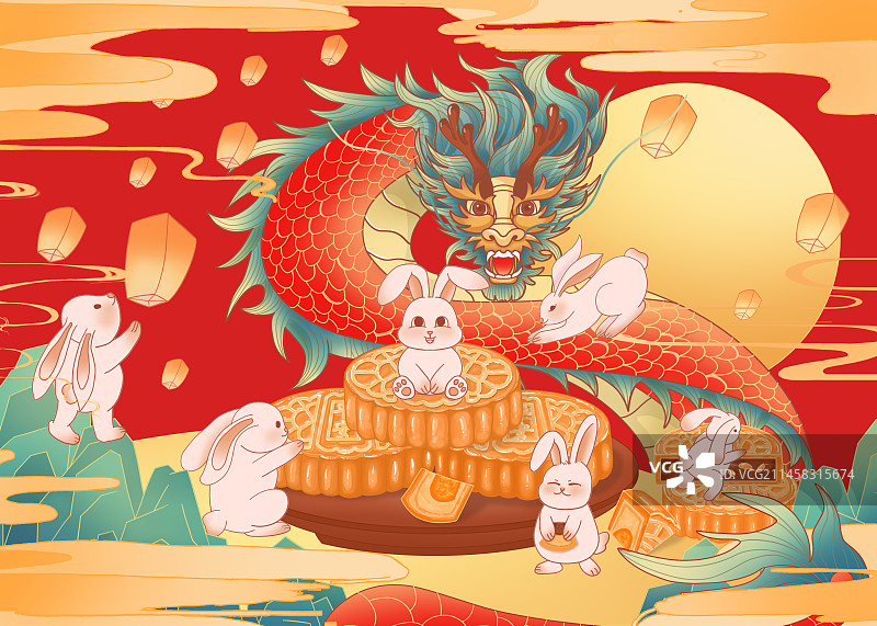 中秋节月饼包装插画图片素材