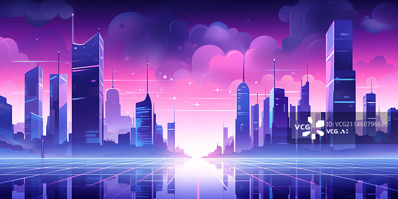 【AI数字艺术】有摩天大楼的未来城市景观概念插画图片素材