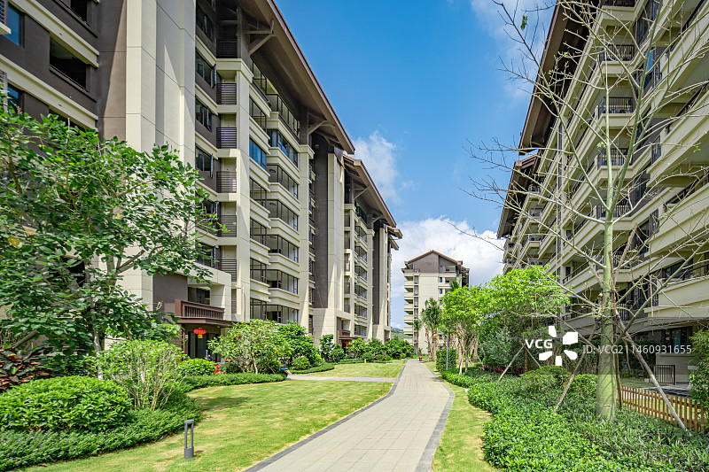 新中式风格高端住宅小区园林景观图片素材
