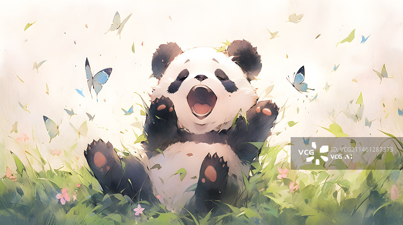 【AI数字艺术】草丛里的熊猫图片素材