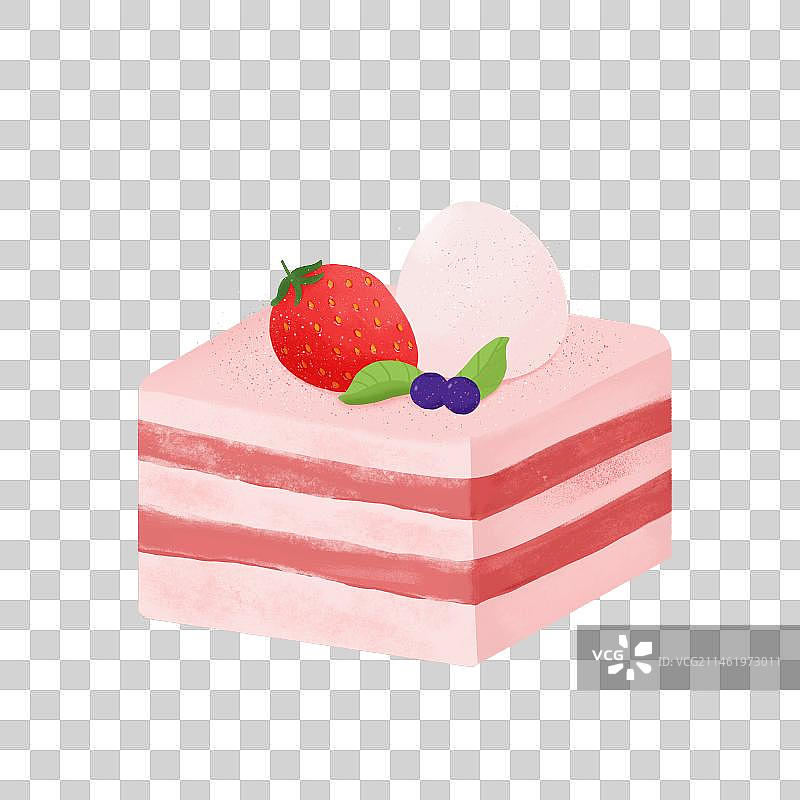 草莓慕斯蛋糕甜品美食手绘插画元素图片素材