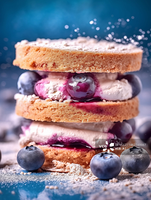 【AI数字艺术】蓝莓水果做成的奶油蛋糕图片素材