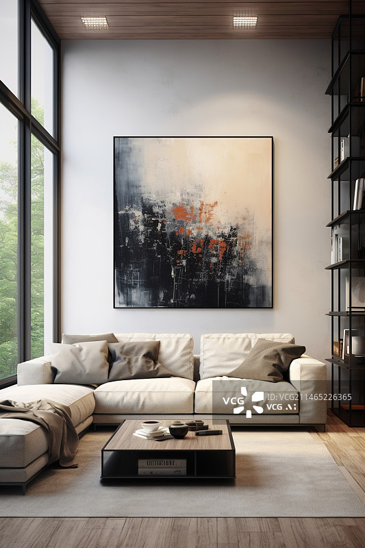 【AI数字艺术】现代风格起居室客厅图片素材