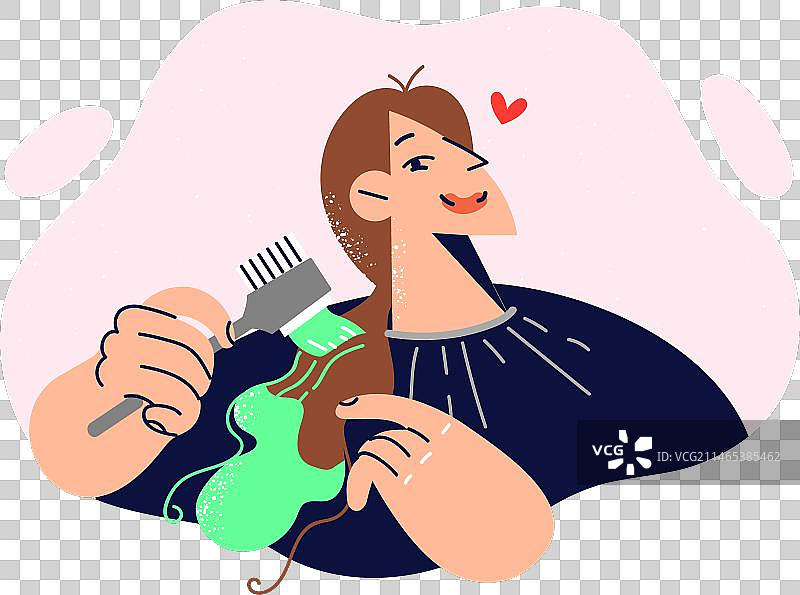 女人自己染发，拿着绿色的刷子图片素材