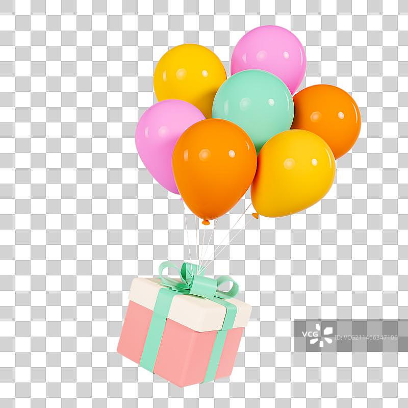 C4D立体情人节糖果色气球礼盒促销元素图片素材