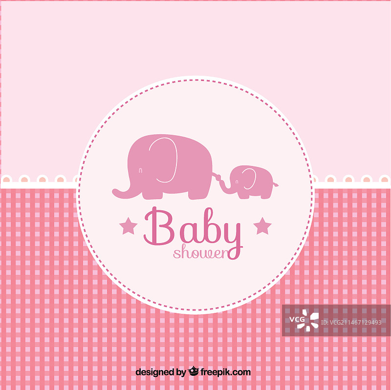 粉红色的婴儿沐浴卡在格子风格图片素材