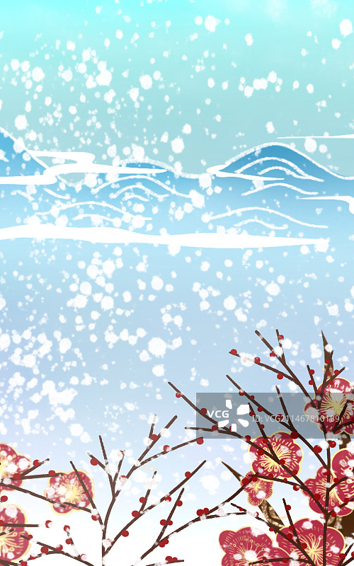 雪景红梅竖版图片素材