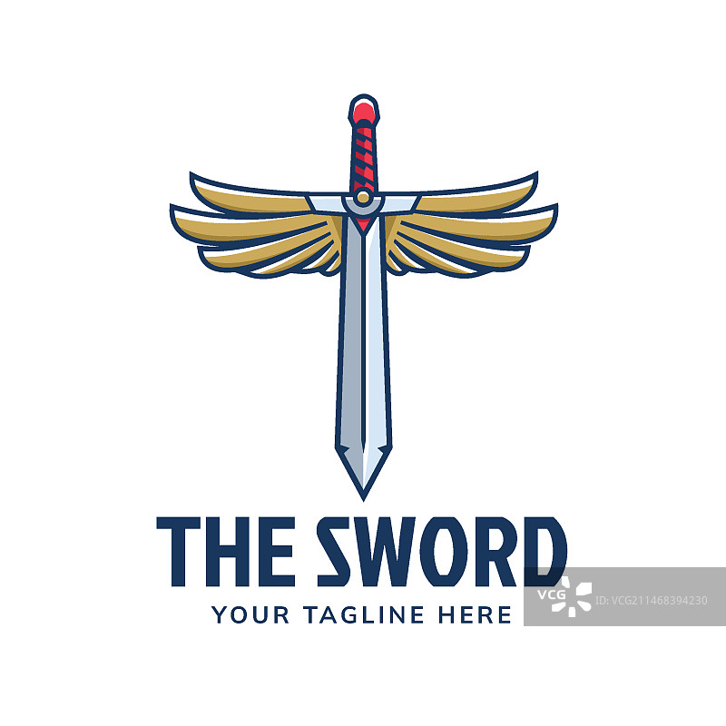 手绘剑与翅膀标志设计图片素材