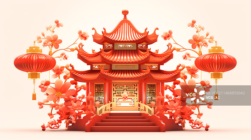 【AI数字艺术】红色喜庆节日装饰插画图片素材
