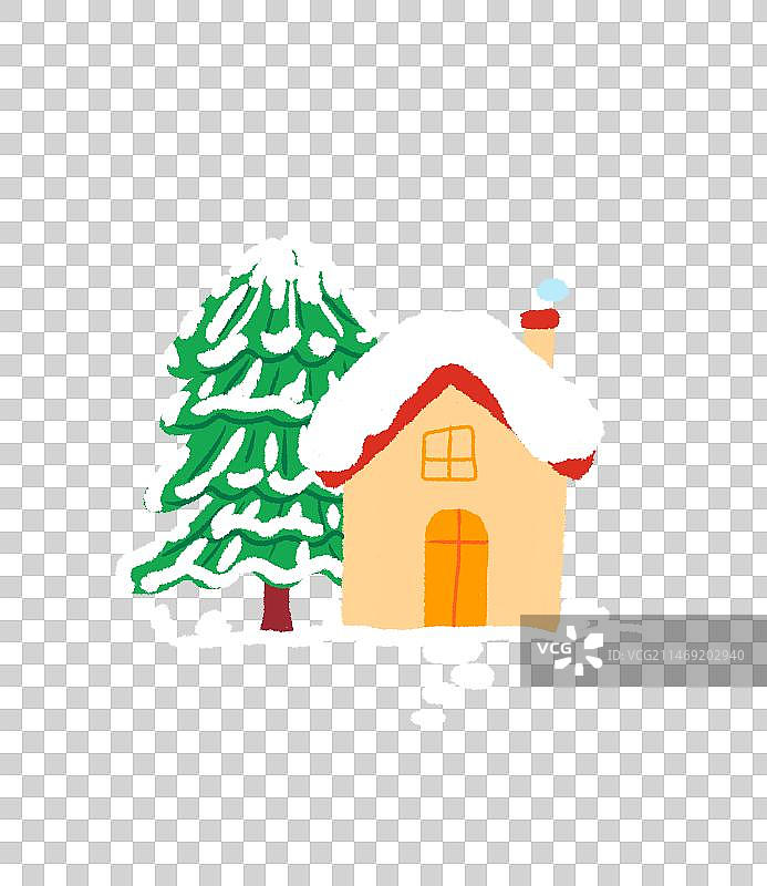 圣诞装饰可爱卡通房子圣诞树插画图片素材