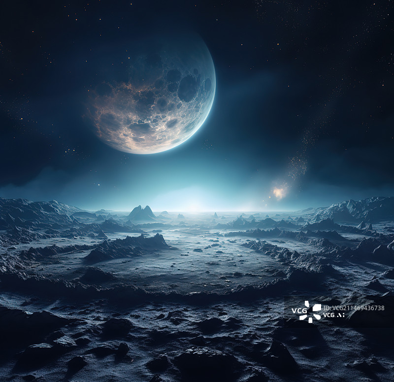 【AI数字艺术】夜晚月亮对天空的景色图片素材