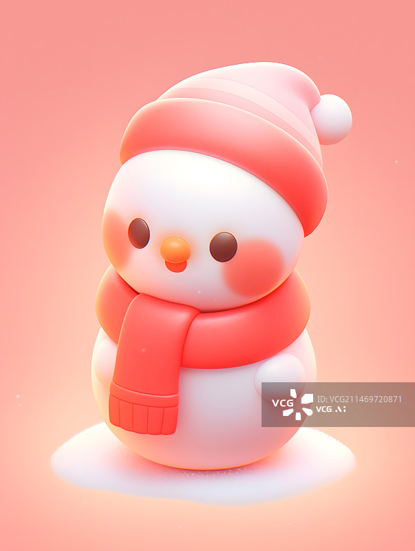 【AI数字艺术】3D立体卡通雪人围巾帽子装饰圣诞节节日季节冬天装饰品庆祝红色白色柔和色彩元素素材图片素材