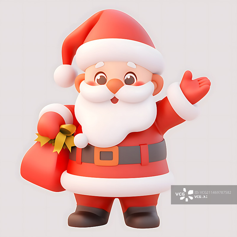 【AI数字艺术】可爱的红衣圣诞老人拿着礼物挥手3D人物图图片素材