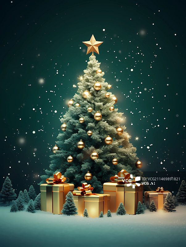 【AI数字艺术】圣诞节氛围——圣诞树与圣诞礼物图片素材