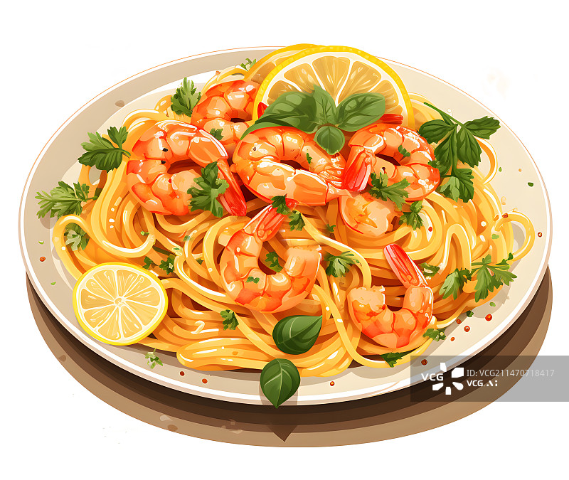 【AI数字艺术】AIGC:意大利面美食 餐饮 海鲜 插画图片素材