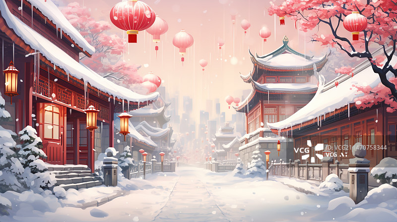 【AI数字艺术】二十四节气立冬，小雪天气春节除夕元旦张灯结彩喜庆氛围图片素材