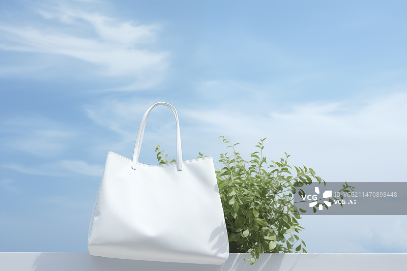 【AI数字艺术】蓝天下的白色购物袋图片素材