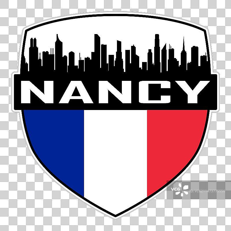 南希天际线轮廓法国国旗旅游徽章图片素材
