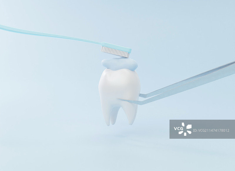 3D渲染牙科清洁保健牙齿医疗牙模型海报图片素材