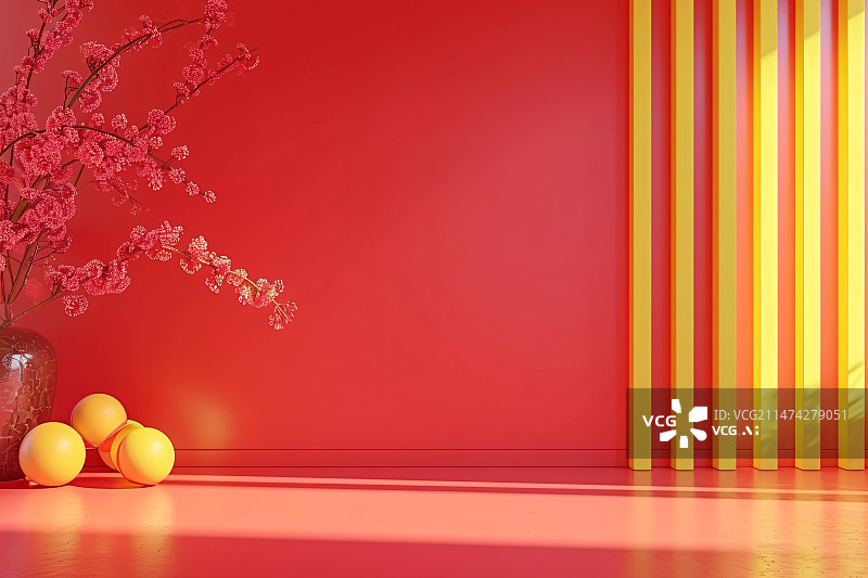【AI数字艺术】中国风灯笼创意展示台3D渲染，农历新年春节过节场景插图图片素材