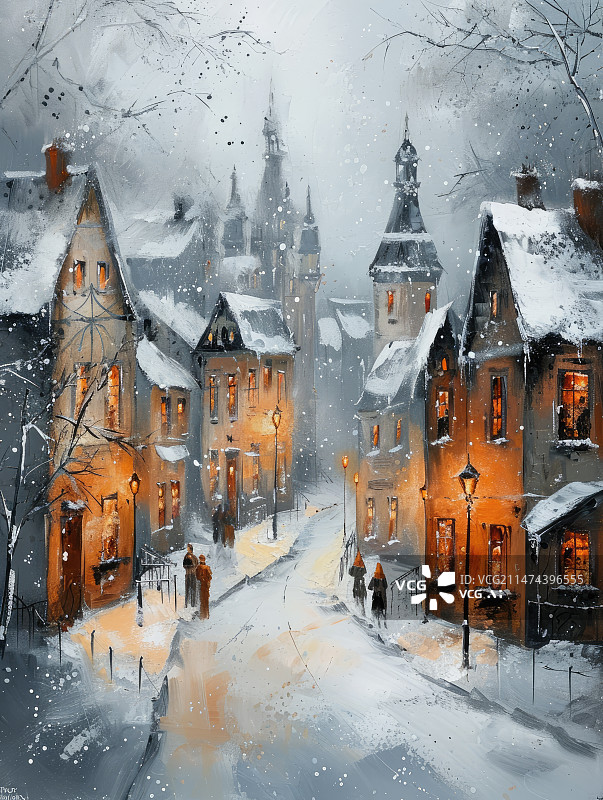 【AI数字艺术】雪中的城镇图片素材