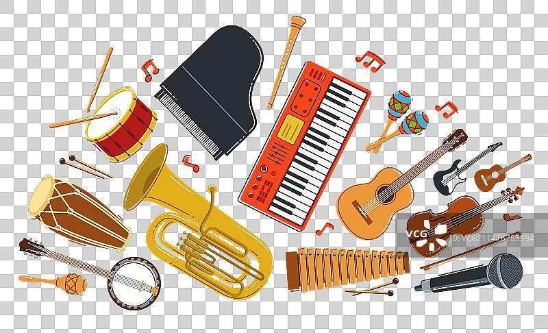 音乐管弦乐队多样的乐器扁平孤立图片素材