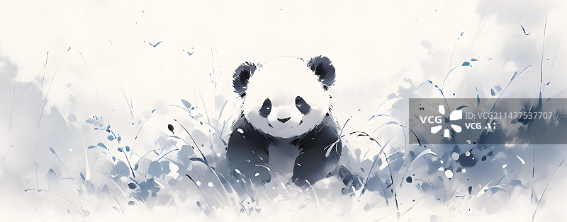 【AI数字艺术】中国风水墨熊猫插画图片素材