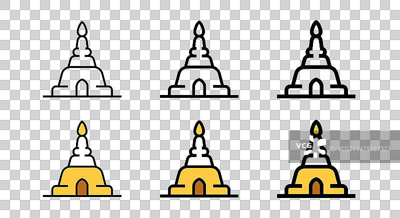 泰式宝塔寺和佛教的线条图标图片素材