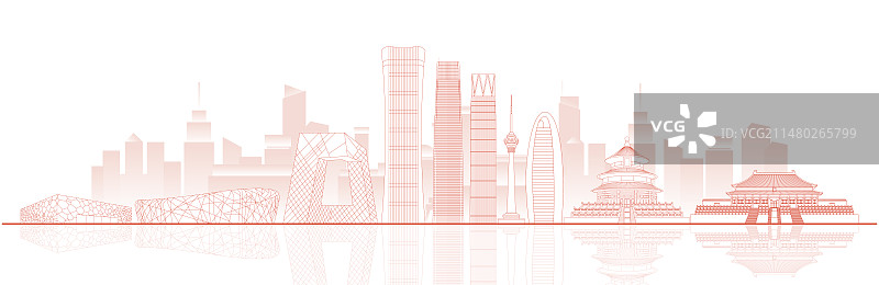北京城市建筑地标红色线稿矢量插画图片素材