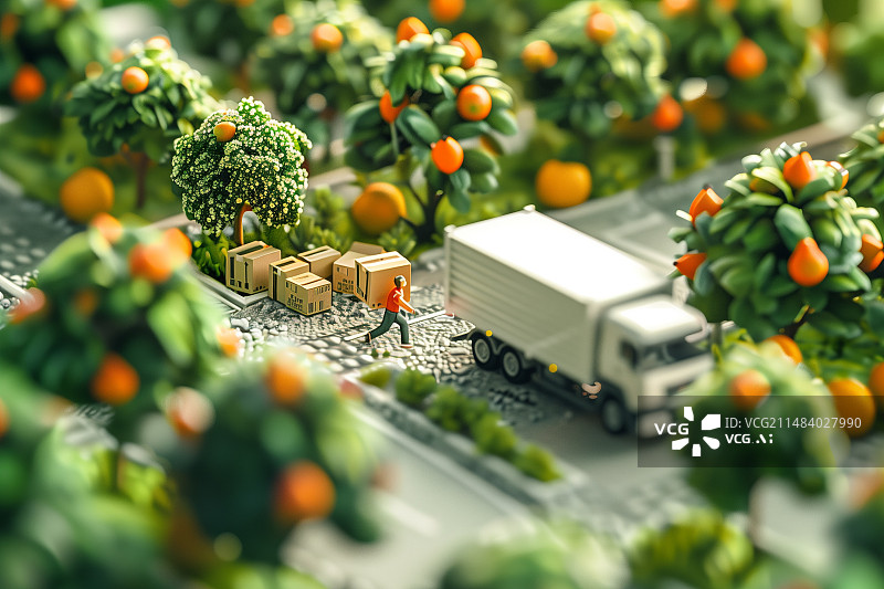 【AI数字艺术】卡通果园橙子瓶子乡村电商助农插图图片素材